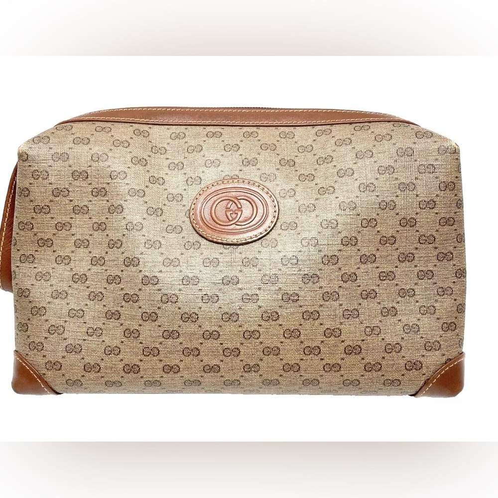 Gucci Beige Brown Monogram Clutch Wristlet